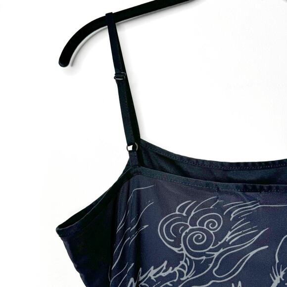 Ed Hardy Vintage Mesh Mini Dress in Black Tattoo Dragon Print Size Large - Picture 6 of 8